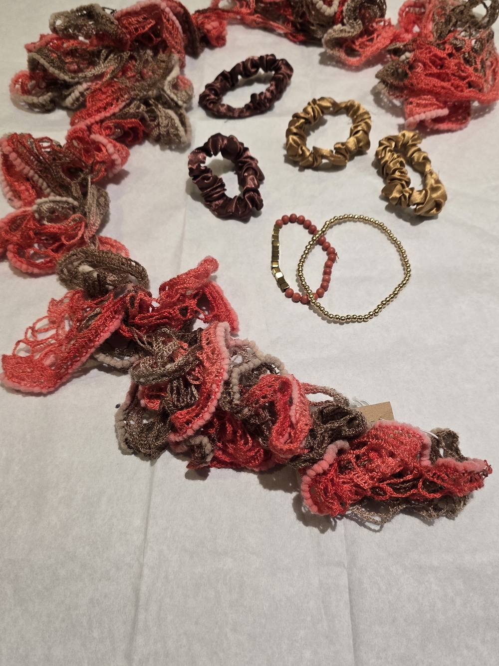 Coral and Brown Beaded Gold Accent Bracelet Set